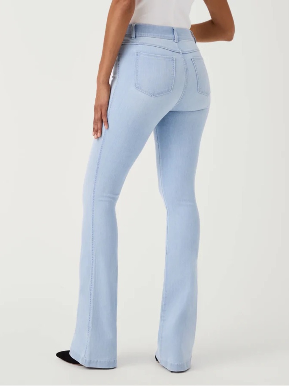SPANX High Rise Flare Jeans Light Wash Slimming Flattering Closet Staple